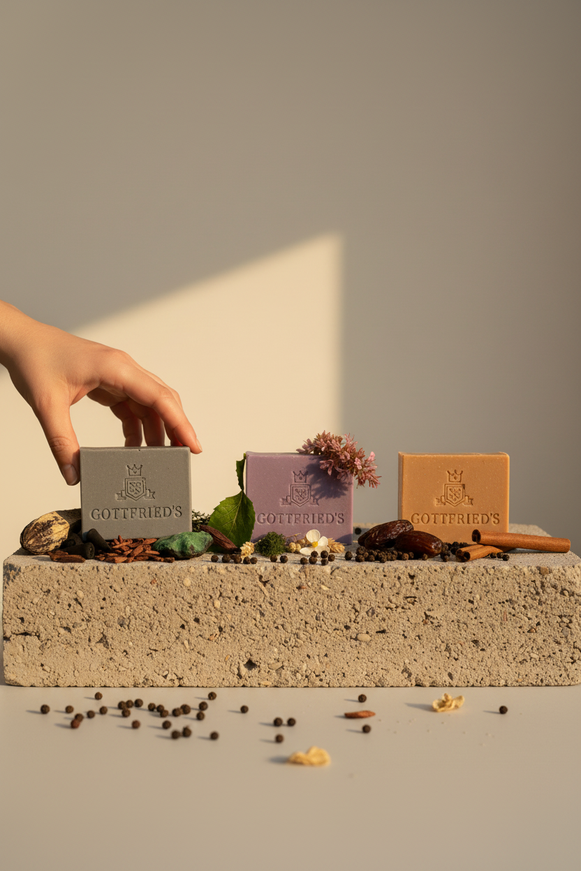 Portrait format image with hands and soaps